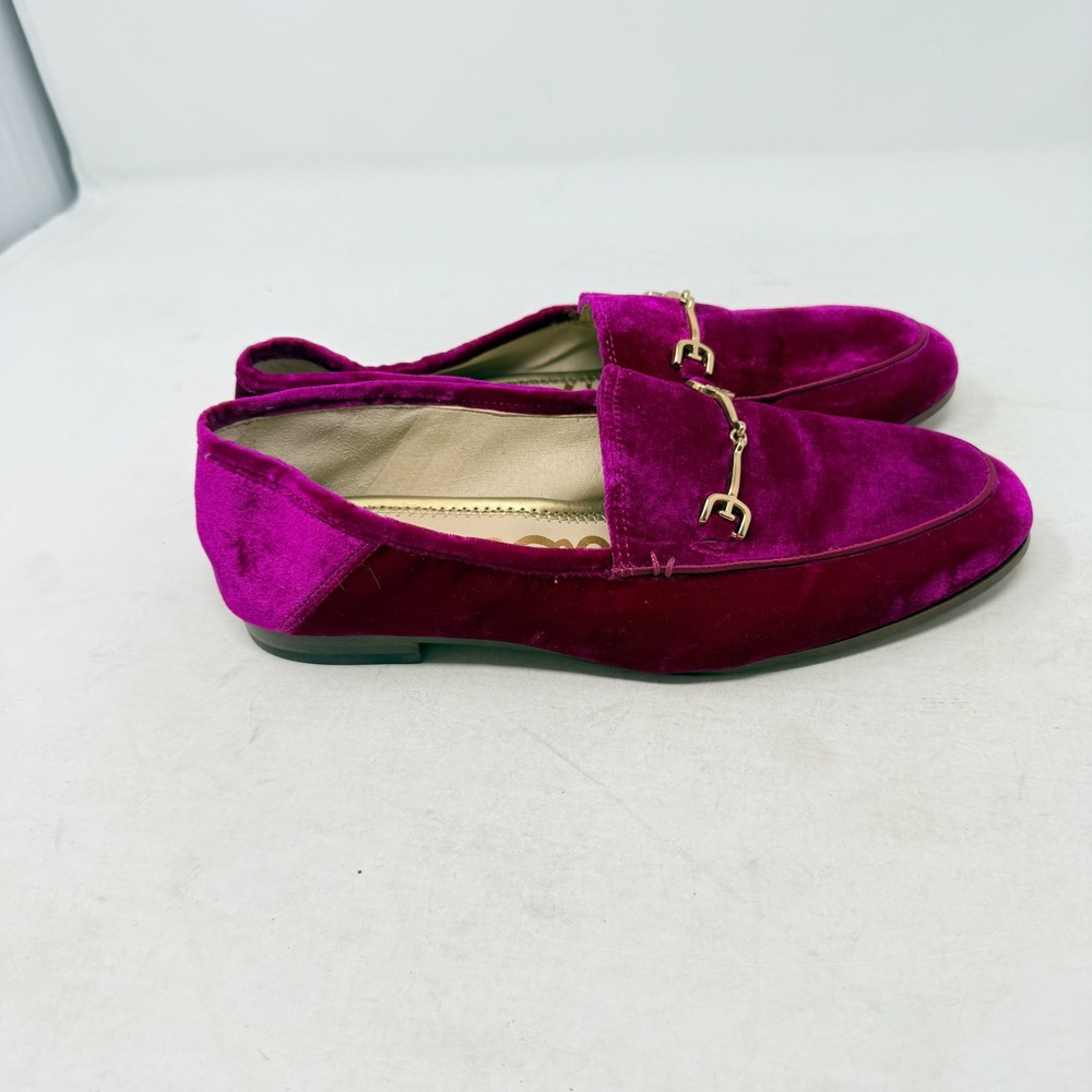 Sam Edelman Loraine Bit Loafers Raspberry Velvet Gold Hardware Shoes Size 6.5M - Picture 4 of 9